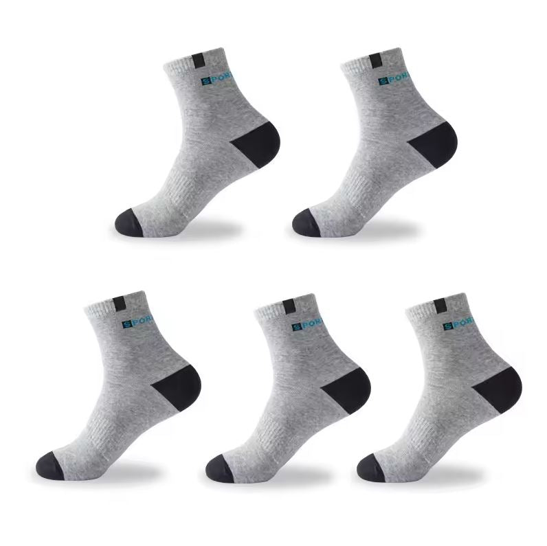 5 Pairs Men's Breathable Cotton Sports Socks