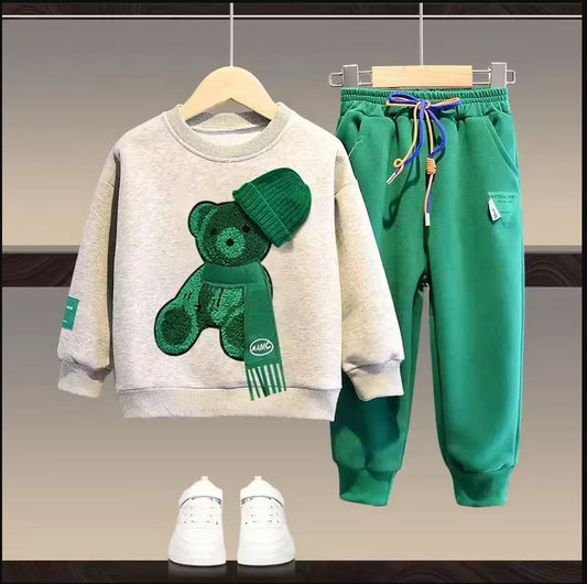 Cute Bear Sweatshirt & Pants 2-Piece Outfit