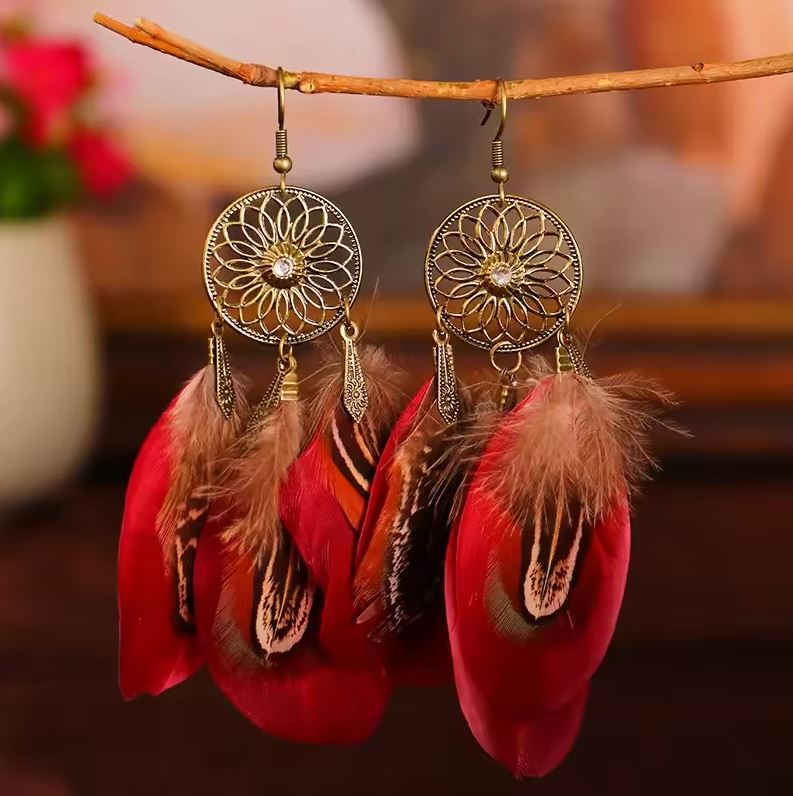 Bohemian Vintage Feather Tassel Earrings