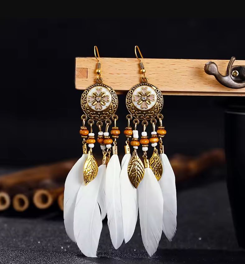 Bohemian Vintage Feather Tassel Earrings