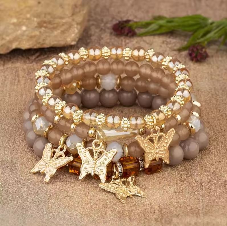 4Pcs Boho Butterfly Beaded Bracelet Set