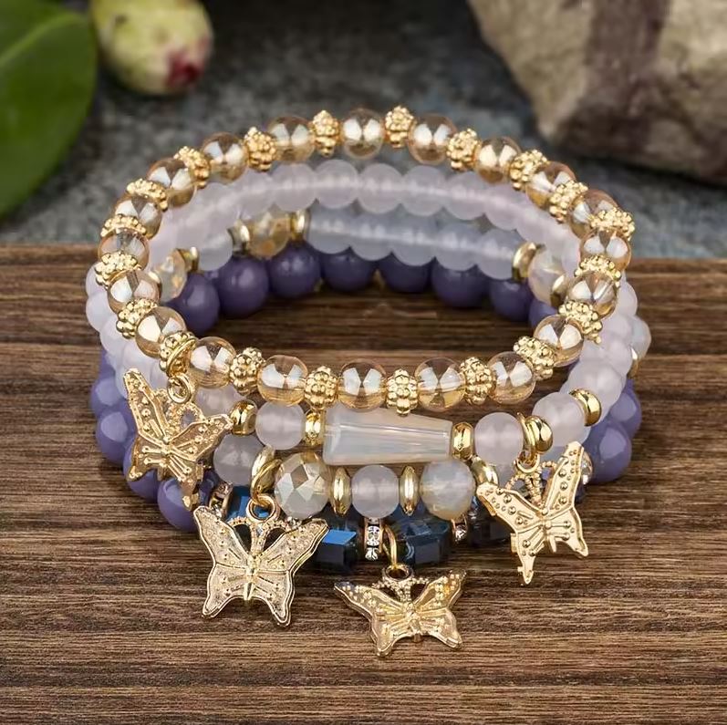 4Pcs Boho Butterfly Beaded Bracelet Set