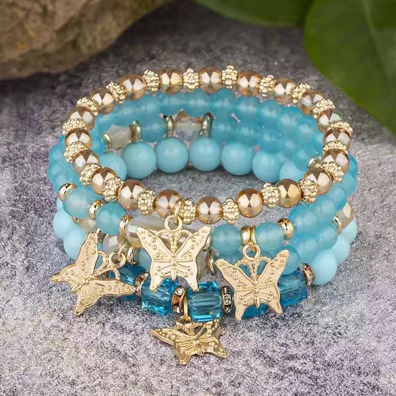 4Pcs Boho Butterfly Beaded Bracelet Set