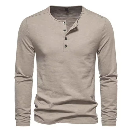 Daniel Cotton Slim Fit Long Sleeve Button Neck T-shirt