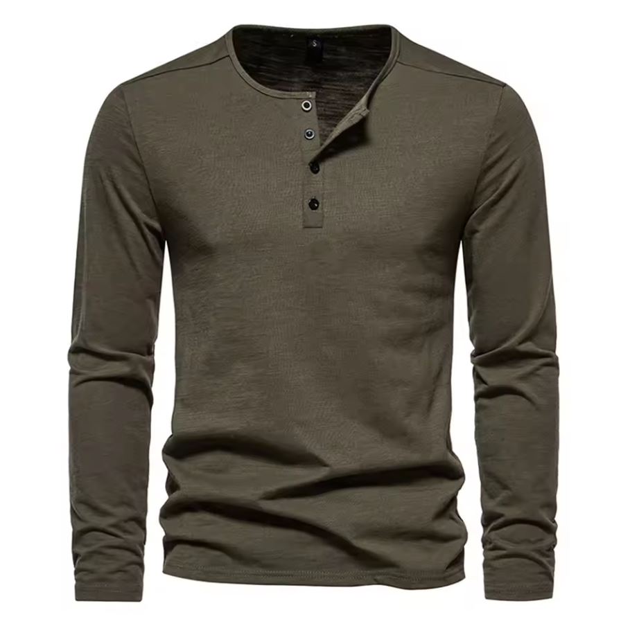 Daniel Cotton Slim Fit Long Sleeve Button Neck T-shirt