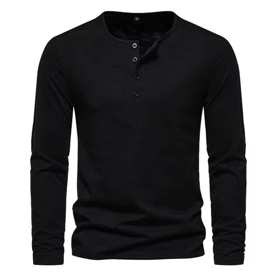 Daniel Cotton Slim Fit Long Sleeve Button Neck T-shirt