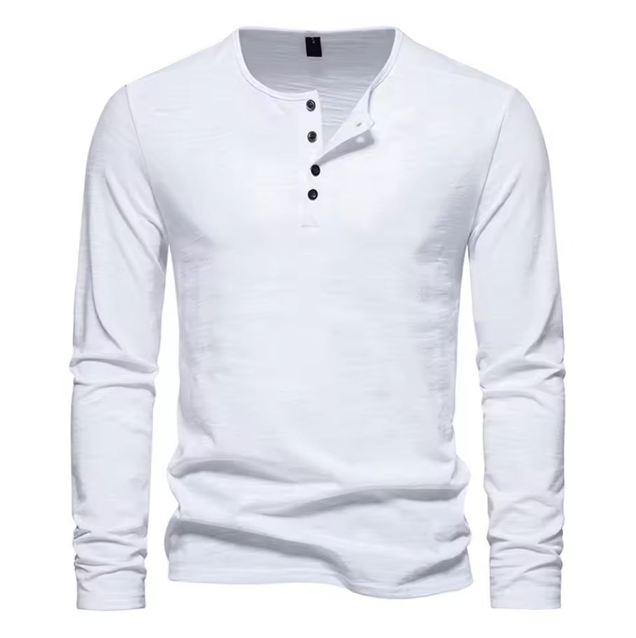 Daniel Cotton Slim Fit Long Sleeve Button Neck T-shirt