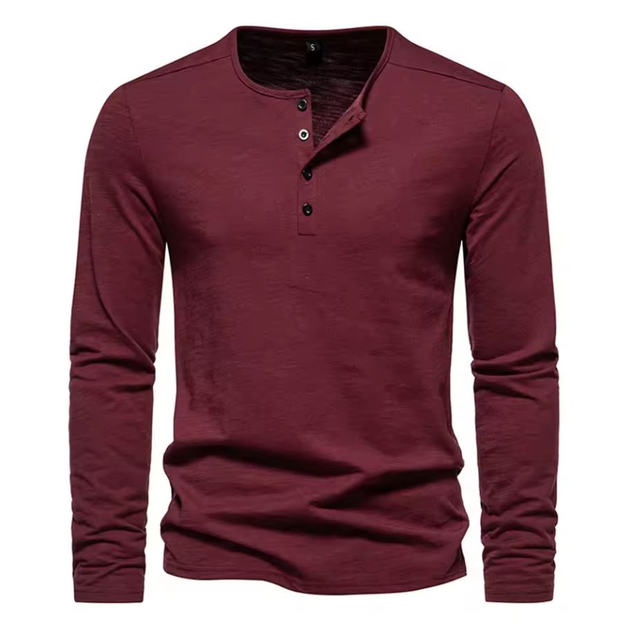 Daniel Cotton Slim Fit Long Sleeve Button Neck T-shirt