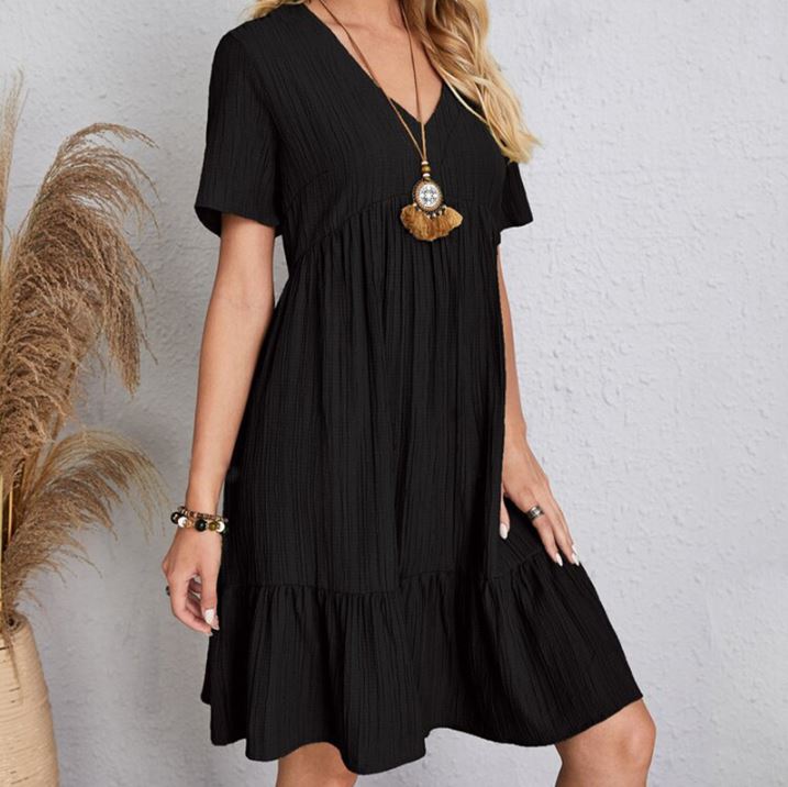 Emily Summer Bohemian V-Neck Ruffle Mini Dress for Women