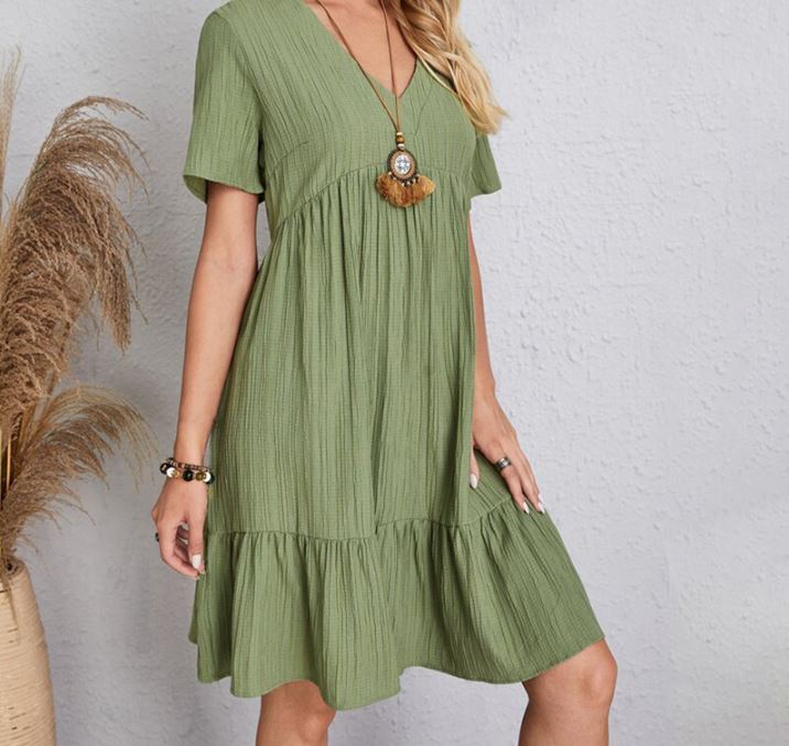 Emily Summer Bohemian V-Neck Ruffle Mini Dress for Women