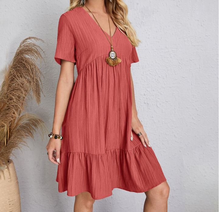 Emily Summer Bohemian V-Neck Ruffle Mini Dress for Women