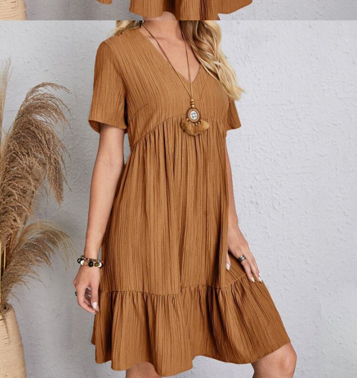 Emily Summer Bohemian V-Neck Ruffle Mini Dress for Women