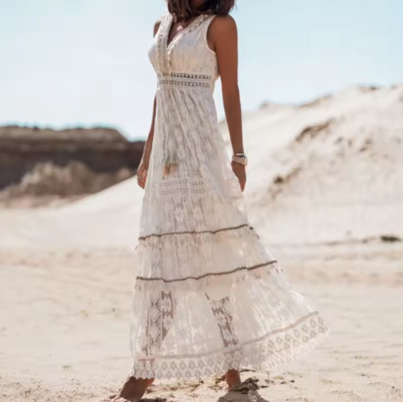 Hannah Bohemian White Lace Maxi Dress