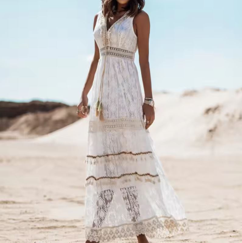 Hannah Bohemian White Lace Maxi Dress