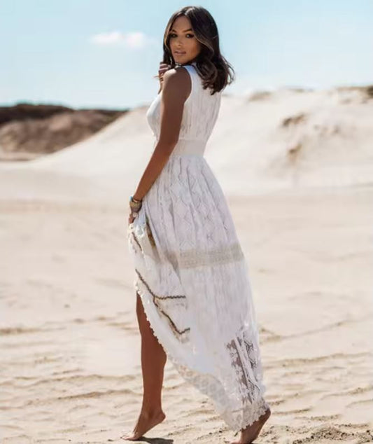 Hannah Bohemian White Lace Maxi Dress