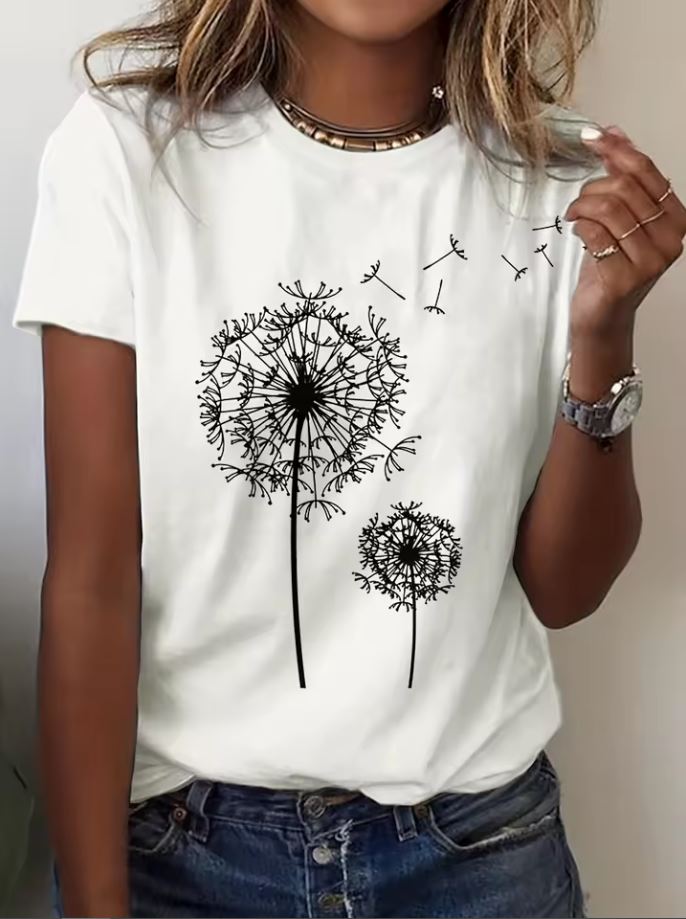 Jennifer Dandelion Print Crew Neck T-Shirt