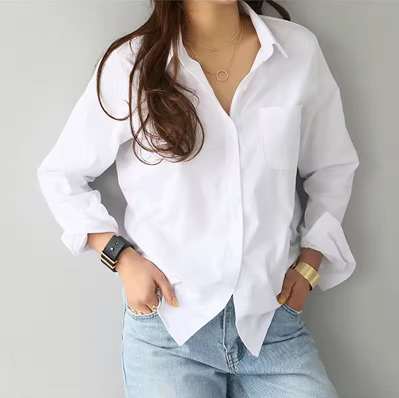 Patricia Casual Cotton White Long Sleeve Blouse