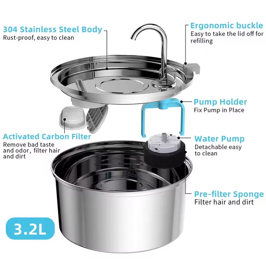 Stainless Steel Automatic Pet Water Fountain