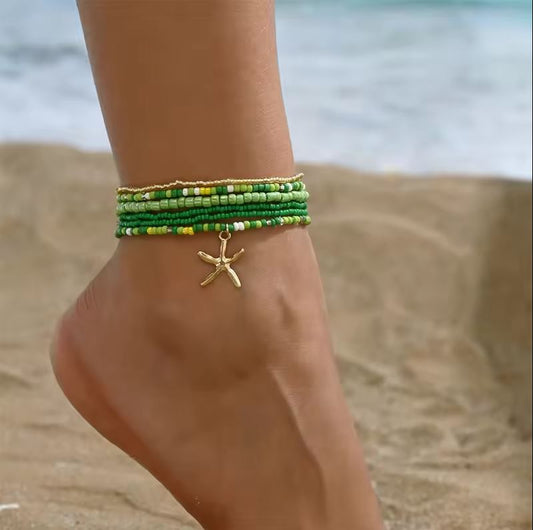 Boho Multilayer Rice Bead Anklet Set