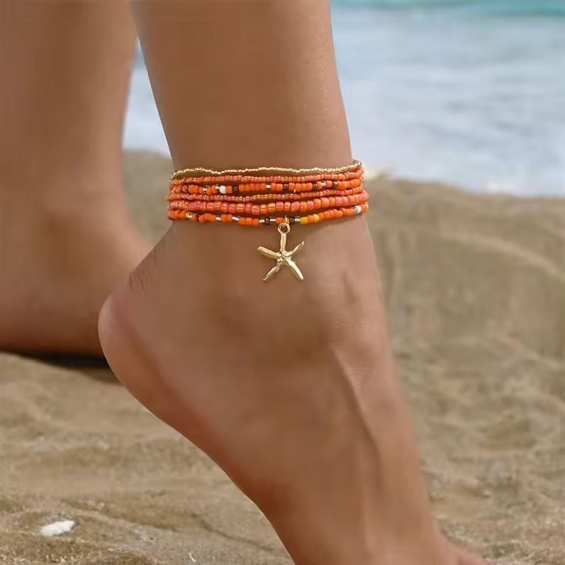 Boho Multilayer Rice Bead Anklet Set