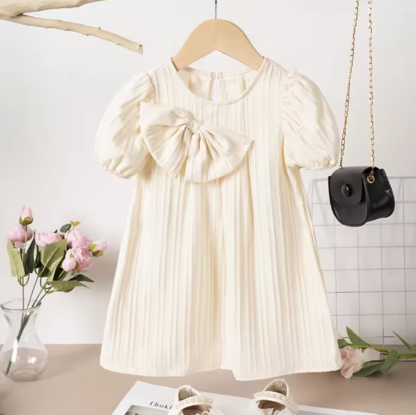 Cute Bow Puff Sleeve Dress