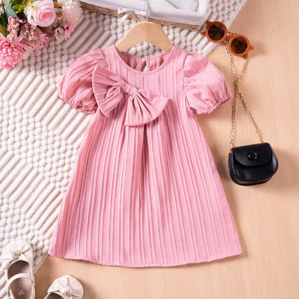 Cute Bow Puff Sleeve Dress