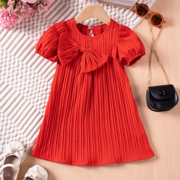 Cute Bow Puff Sleeve Dress