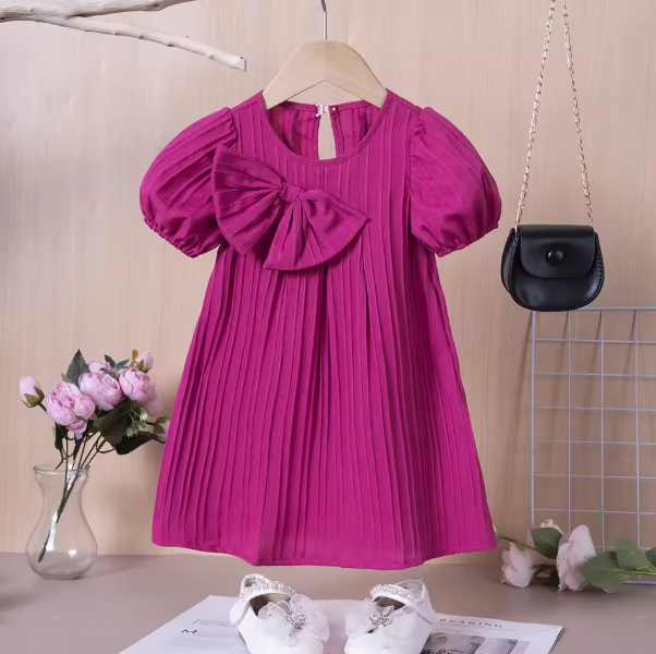 Cute Bow Puff Sleeve Dress