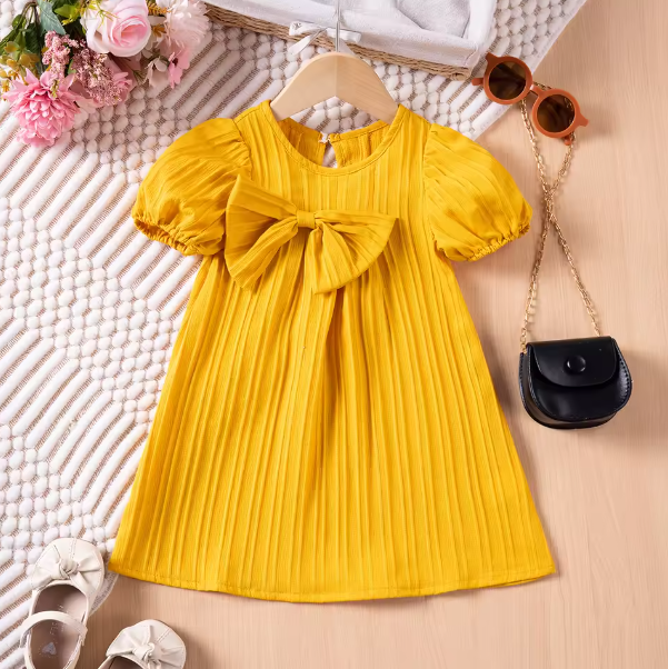 Cute Bow Puff Sleeve Dress