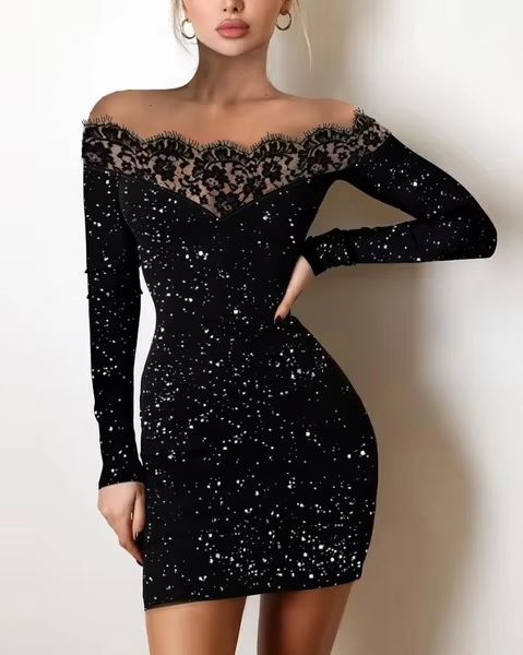 Kimberly Elegant Off-Shoulder Silver Lace Mini Dress