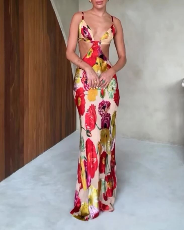 Savannah Floral Cut-Out Spaghetti Strap Maxi Dress