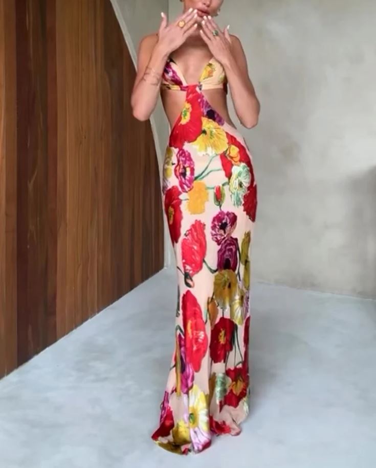 Savannah Floral Cut-Out Spaghetti Strap Maxi Dress